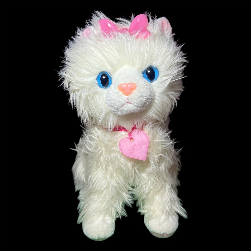 Scruffies 2015 Fuzzy White Kitten Cat 10" Plush Meows Purrs Light Up Pink Bow